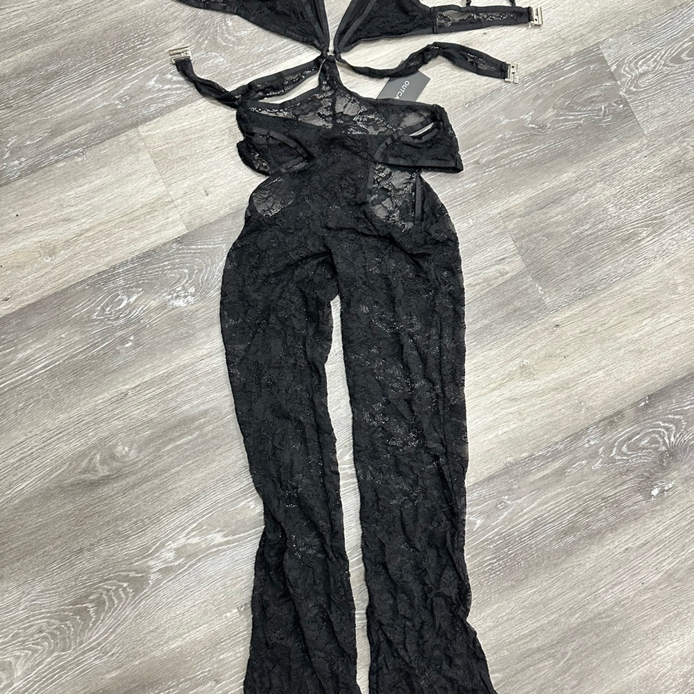 Black Lace Jumpsuit & Bralette Set - Women's Romper